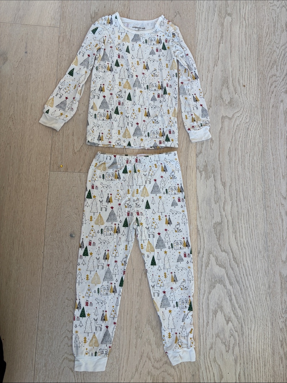 Kids Holiday Tree Print Pajama Set - White